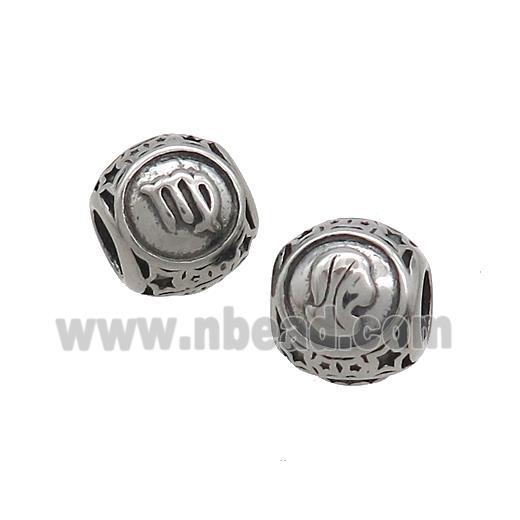 Stainless Steel Round Beads Zodiac Virgo Antique Silver