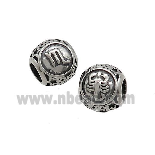 Stainless Steel Round Beads Zodiac Scorpio Antique Silver