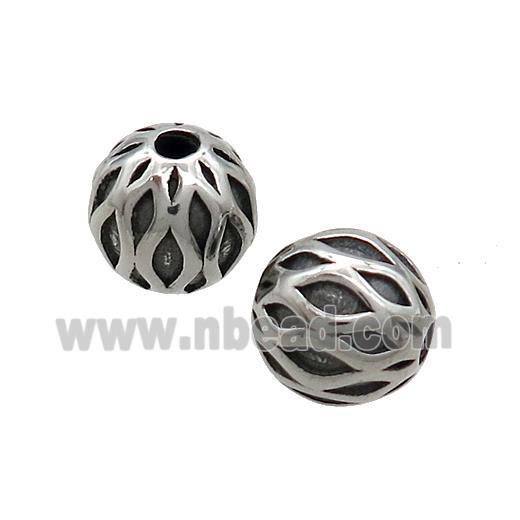 Stainless Steel Round Beads Antique Silver