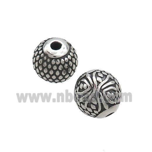 Stainless Steel Round Beads Antique Silver