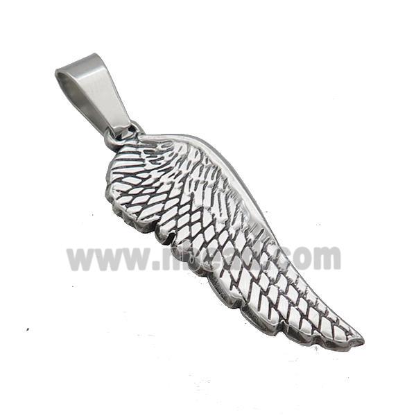 Stainless Steel Angel Wings Pendant Antique Silver