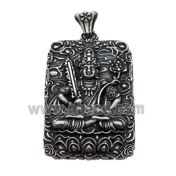 Stainless Steel Buddha Charms Pendant Rectangle Antique Silver