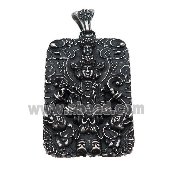 Stainless Steel Buddha Charms Pendant Rectangle Antique Silver