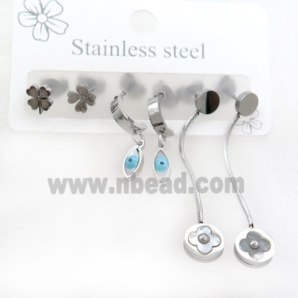 Raw Stainless Steel Earrings Evil Eye Clover