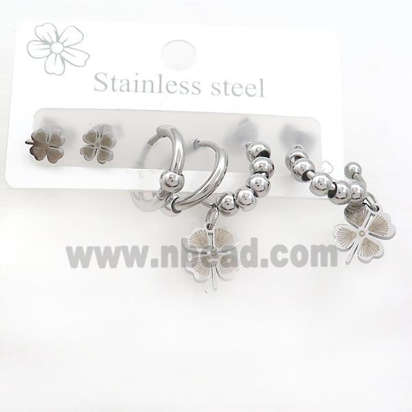 Raw Stainless Steel Earrings Clover