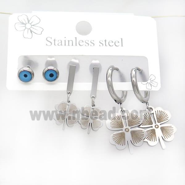 Raw Stainless Steel Earrings Evil Eye Clover