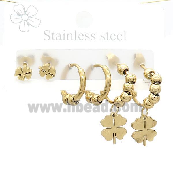 Stainless Steel Earrings Clover Gold Plated