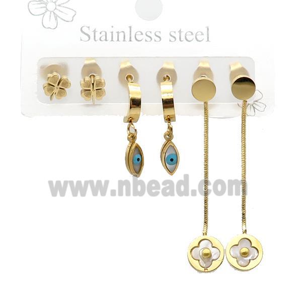 Stainless Steel Earrings Clover Eye Gold Plated