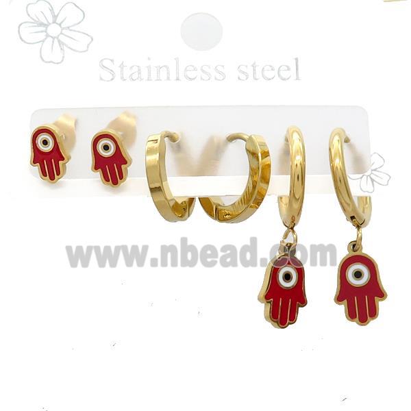 Stainless Steel Earrings Hamsahand Evil Eye Gold Plated