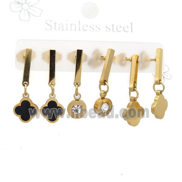 Stainless Steel Earrings Clover Gold Plated