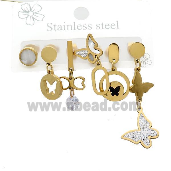 Stainless Steel Earrings Butterfly Gold Plated