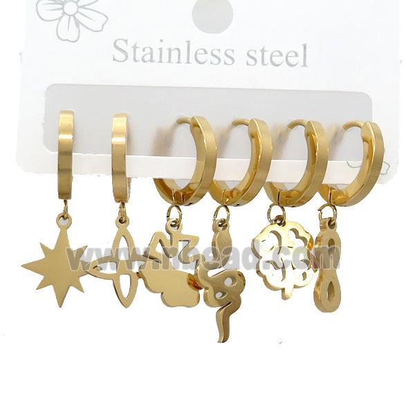 Stainless Steel Earrings Mixed Shapes Gold Plated