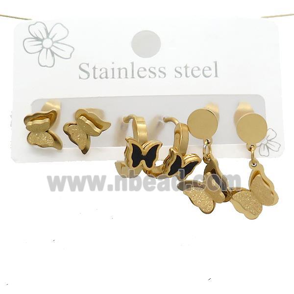 Stainless Steel Earrings Butterfly Gold Plated