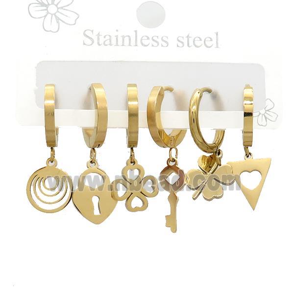 Stainless Steel Earrings Mixed Shapes Gold Plated