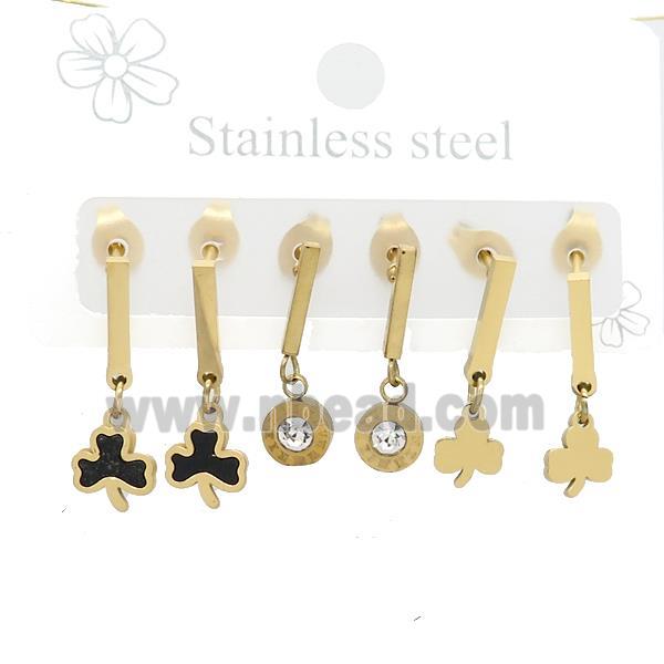 Stainless Steel Earrings Clover Gold Plated