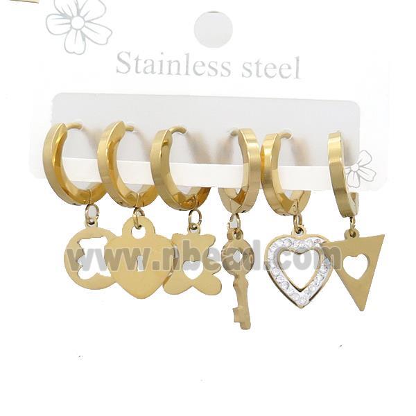 Stainless Steel Earrings Mixed Shapes Gold Plated