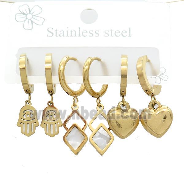 Stainless Steel Earrings Mixed Shapes Gold Plated