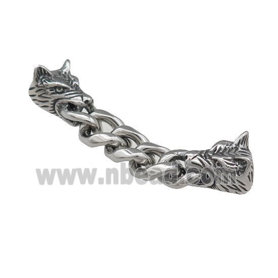 Stainless Steel CordEnd Wolf Antique Silver