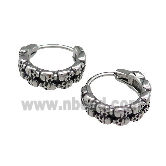 Stainless Steel Hoop Earrings Skull Antique Silver