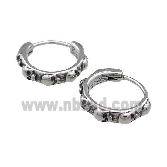 Stainless Steel Hoop Earrings Skull Antique Silver