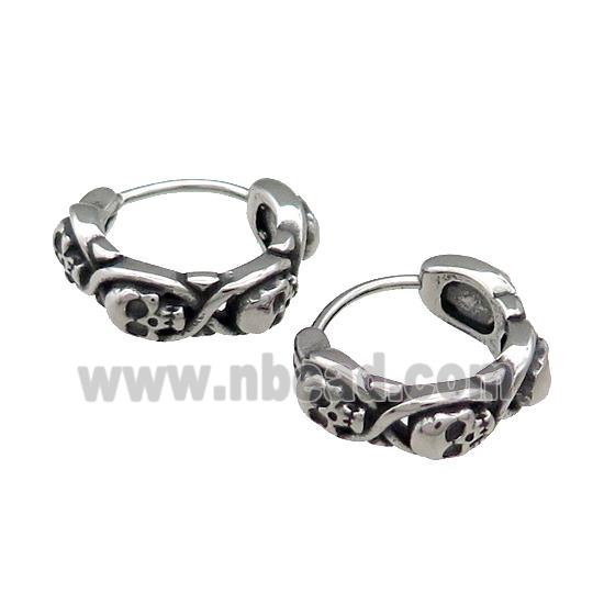 Stainless Steel Hoop Earrings Skull Antique Silver