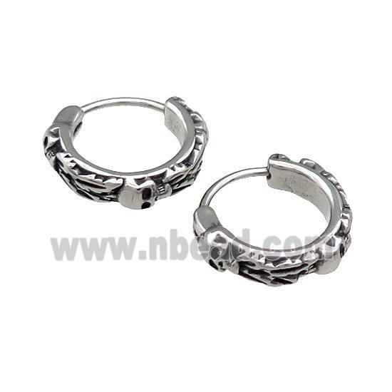 Stainless Steel Hoop Earrings Skull Antique Silver