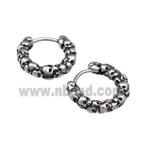 Stainless Steel Hoop Earrings Skull Charms Antique Silver