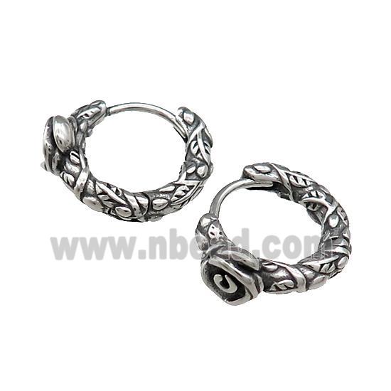 Stainless Steel Hoop Earrings Flower Antique Silver