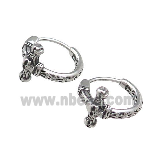 Stainless Steel Hoop Earrings Skull Cross Antique Silver