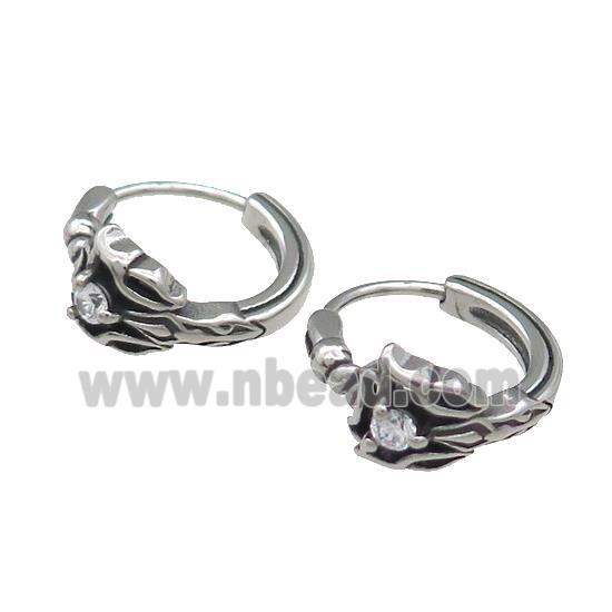 Stainless Steel Hoop Earrings Pave Rhinestone Antique Silver