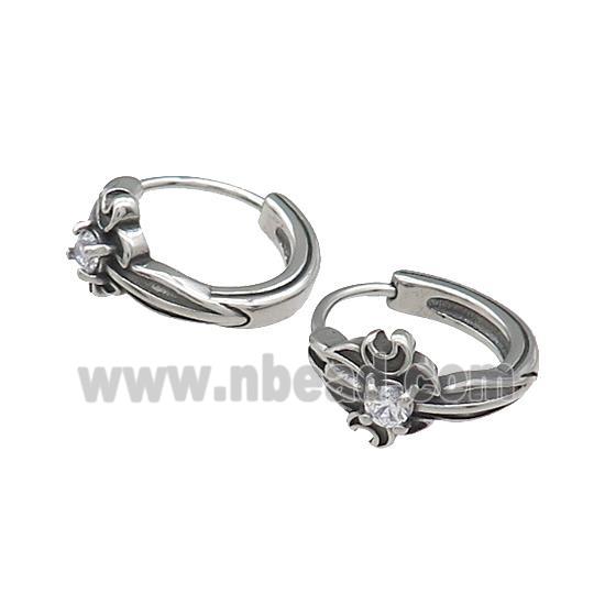 Stainless Steel Hoop Earrings Rhinestone Antique Silver