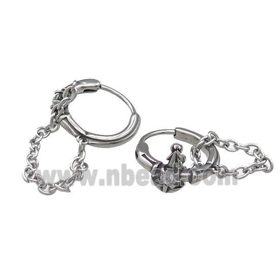 Stainless Steel Hoop Earrings Pave Rhinestone Antique Silver