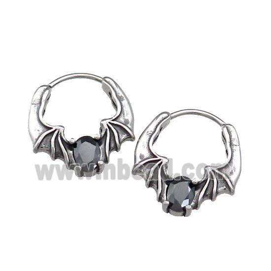 Stainless Steel Hoop Earrings Pave Rhinestone Antique Silver