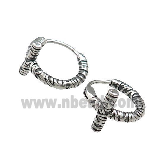 Stainless Steel Hoop Earrings Cross Antique Silver