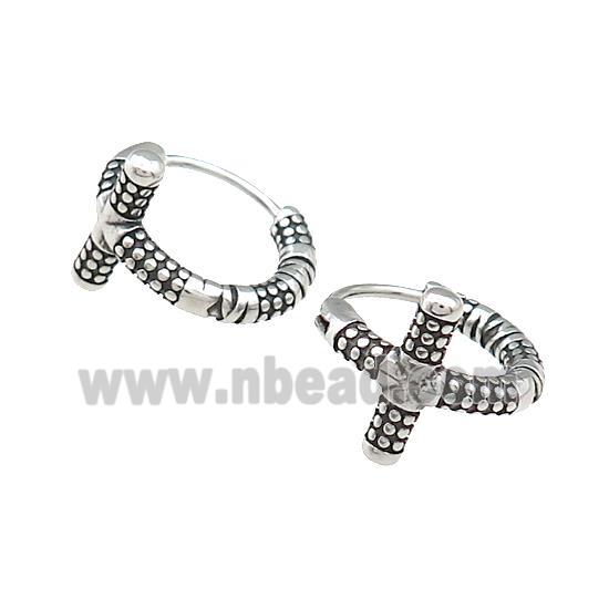 Stainless Steel Hoop Earrings Cross Antique Silver