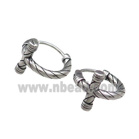 Stainless Steel Hoop Earrings Cross Antique Silver