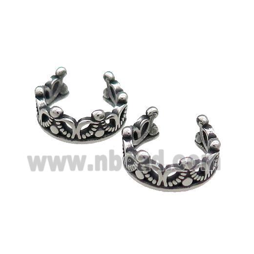 Stainless Steel Clip Earrings Antique Silver