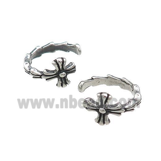 Stainless Steel Clip Earrings Cross Antique Silver