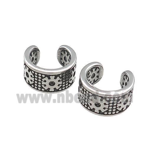 Stainless Steel Clip Earrings Antique Silver