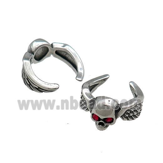 Stainless Steel Clip Earrings Skull Antique Silver