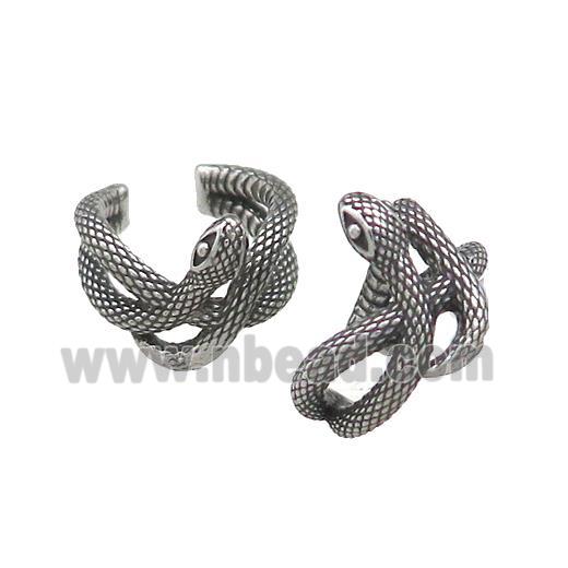 Stainless Steel Clip Earrings Snake Antique Silver