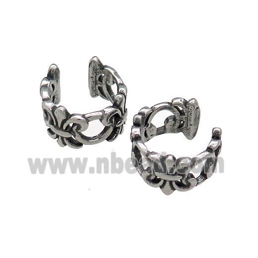 Stainless Steel Clip Earrings Fleur De Lis Antique Silver