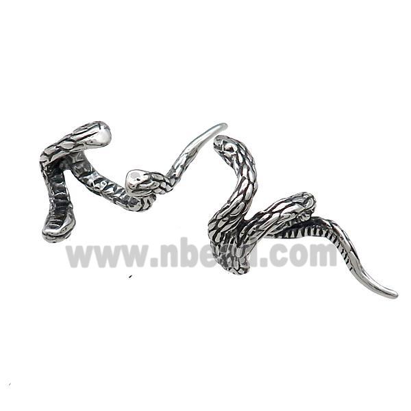 Stainless Steel Clip Earrings Snake Antique Silver