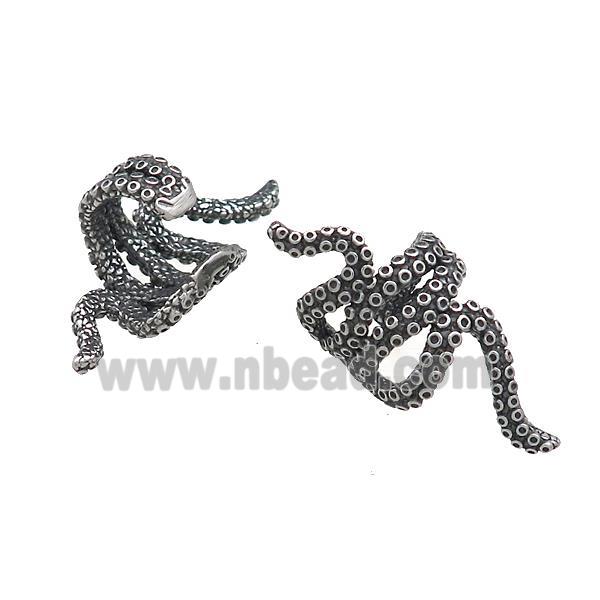 Stainless Steel Clip Earrings Snake Antique Silver