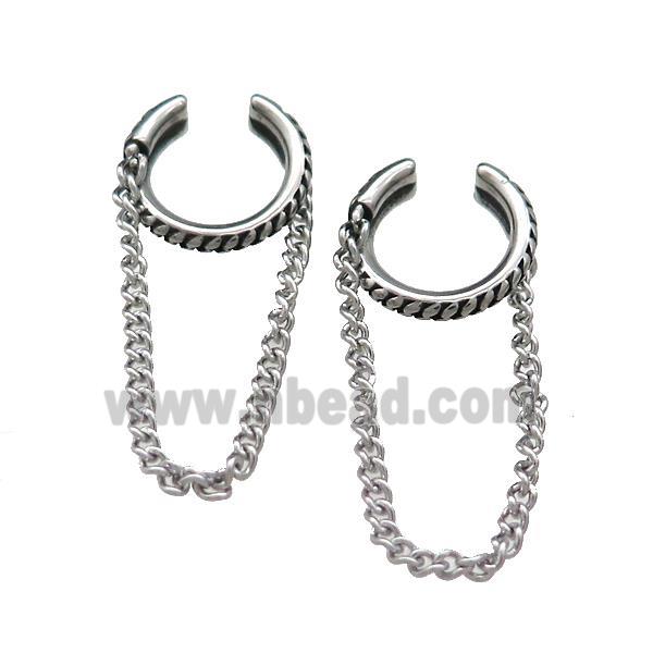 Stainless Steel Clip Earrings Antique Silver