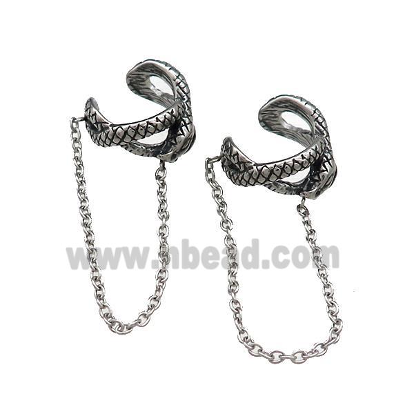 Stainless Steel Clip Earrings Antique Silver