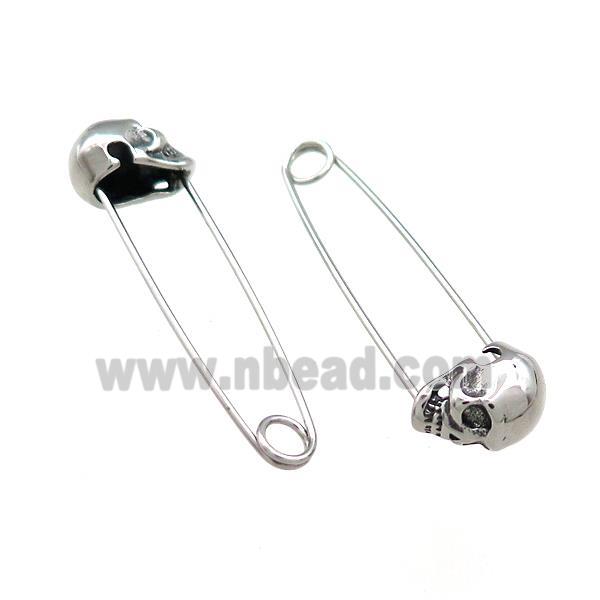 Stainless Steel Safety Pins Skull Antique Silver