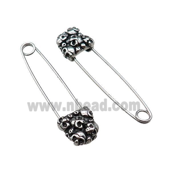 Stainless Steel Safety Pins Skull Antique Silver