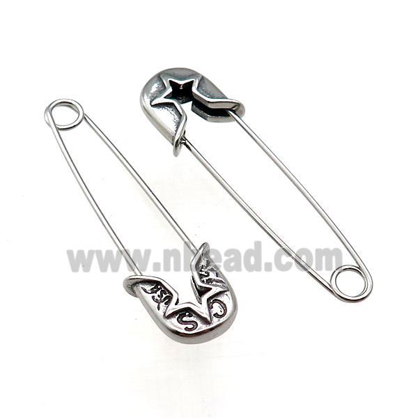 Stainless Steel Safety Pins Antique Silver