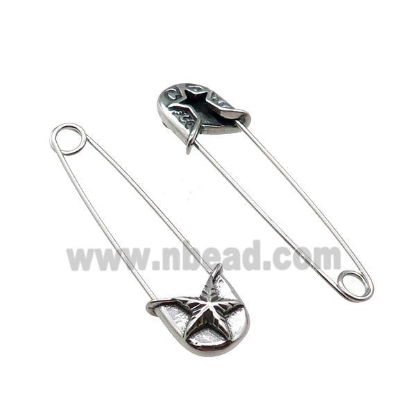 Stainless Steel Safety Pins Star Antique Silver